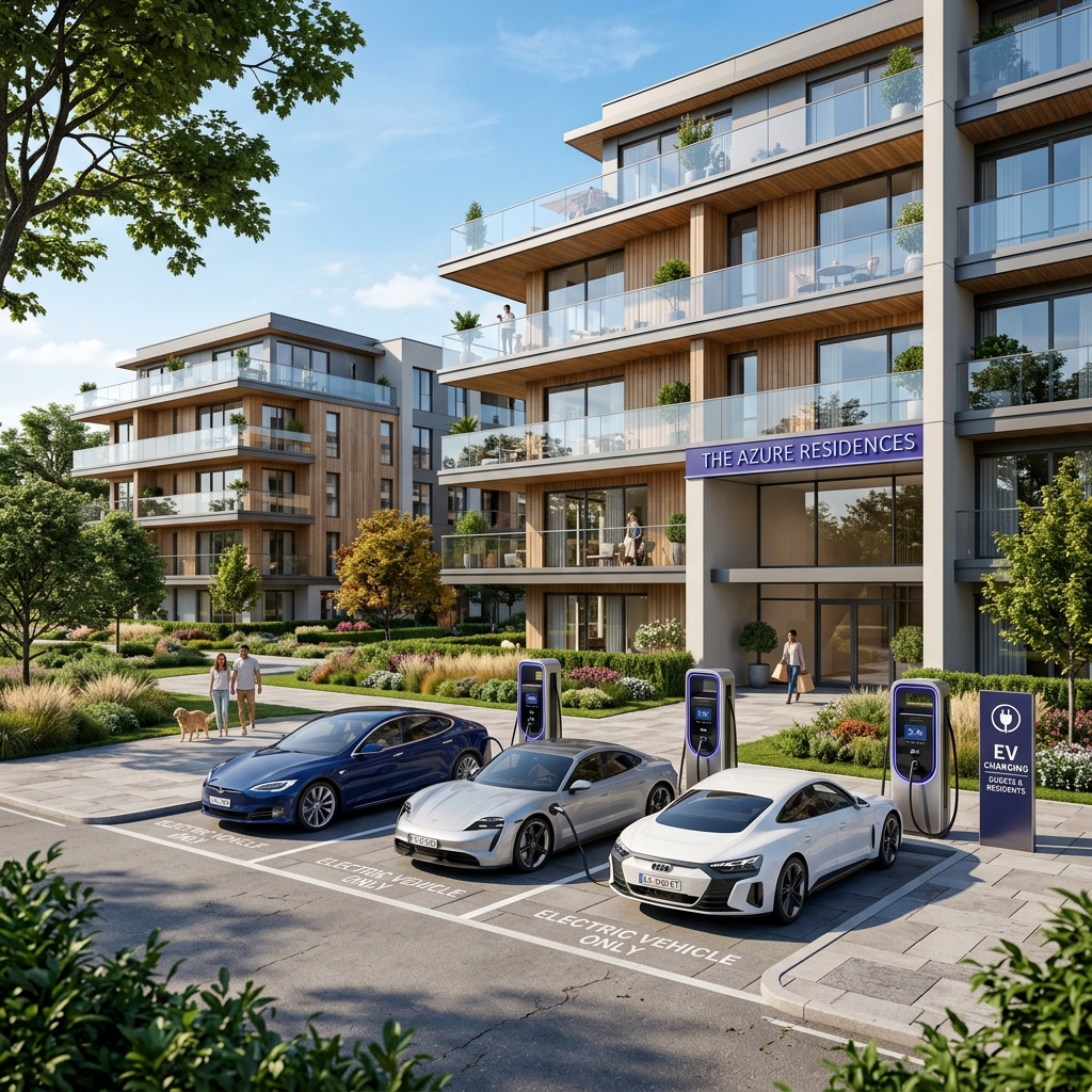 Modern housing complex with EV charging infrastructure ready